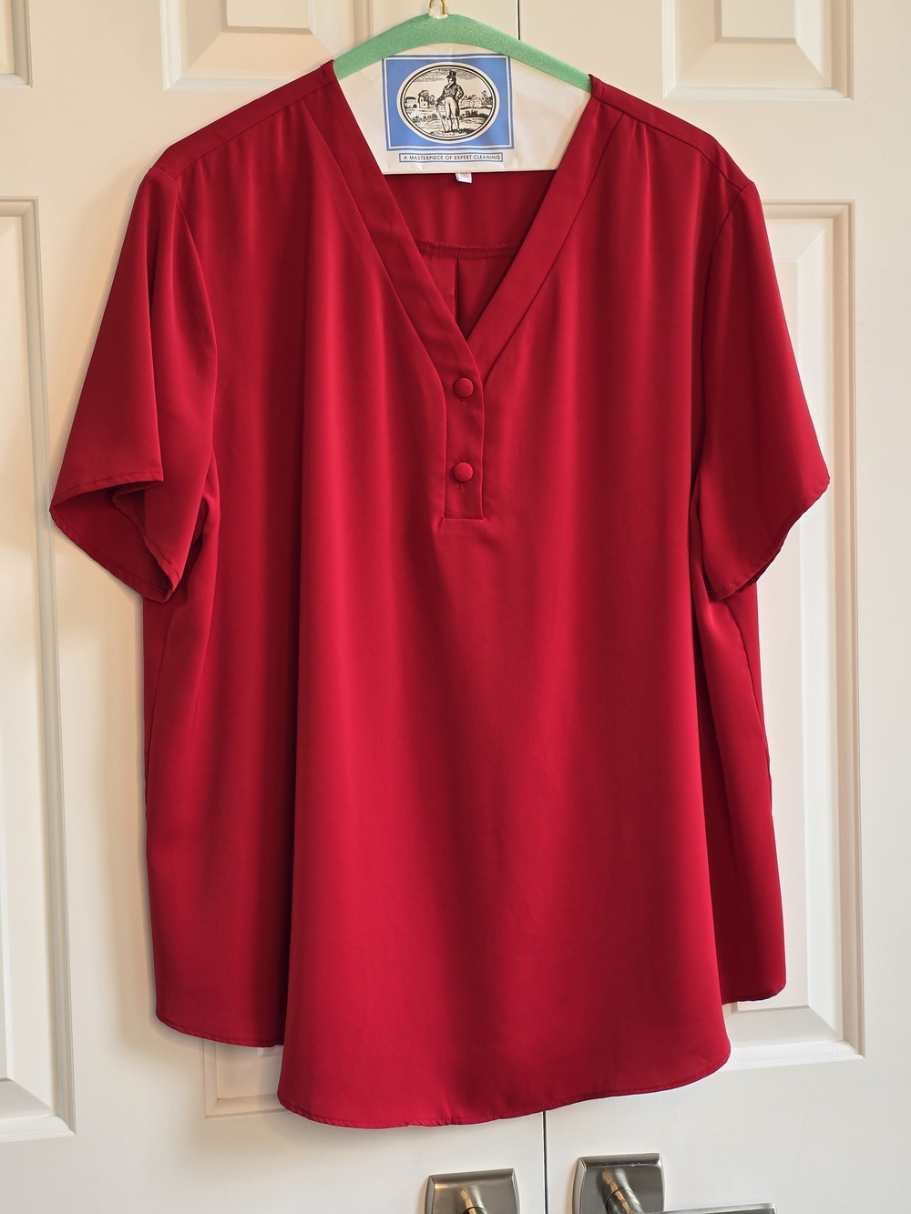 Anydoll Vibrant Red V-Neck Short Sleeve Blouse